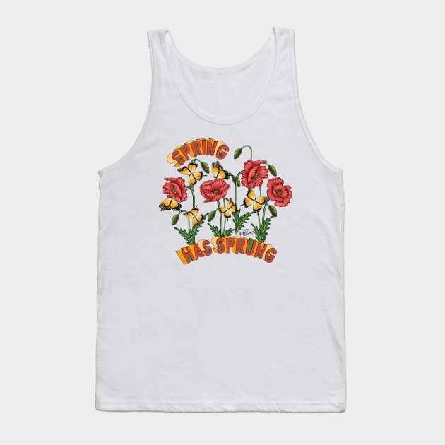 Spring Has Sprung - Poppies And Butterflies Art Tank Top by Designoholic